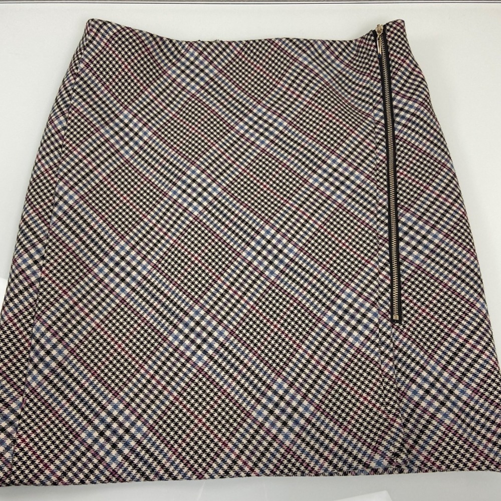 White House Black Market Skirt Sz 4 Cream/Black Plaid A-Line Mini‎ Zipper Career